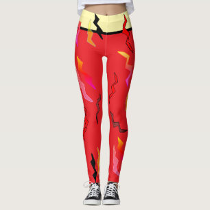 Leggings Relámpago de pernos rojo negro crema