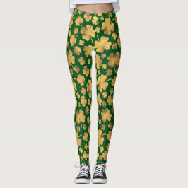 Leggings Relieve metalizado dorado Shamrock Lucky Clovers S
