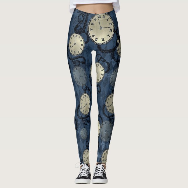 Leggings Reloj de punk gótico Steampunk y calaveras T-S Leg (Anverso)