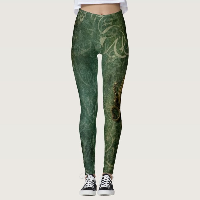 Leggings Reloj de vapor con esmeralda verde ruso (3) (Anverso)