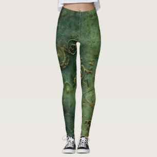Leggings Reloj de vapor de acero de color verde esmeralda (