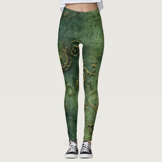 Leggings Reloj de vapor de acero de color verde esmeralda ( (Anverso)