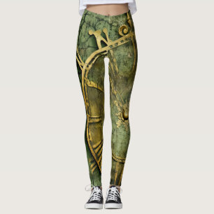 Leggings Reloj de vapor de acero de color verde esmeralda (