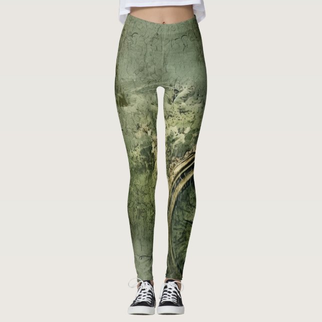 Leggings Reloj de vapor de la Rústica Verde Esmeralda (7) (Anverso)
