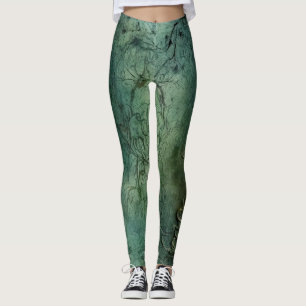 Leggings Reloj de vapor vintage esmeralda oscura