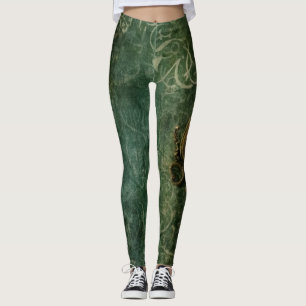 Leggings Relojería mecánica steampunk envejecida sobre verd