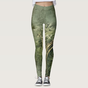 Leggings Relojería Victoriana Steampunk en Verde Esmeralda