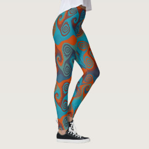 Leggings Remolino abstracto de naranja y turquesa