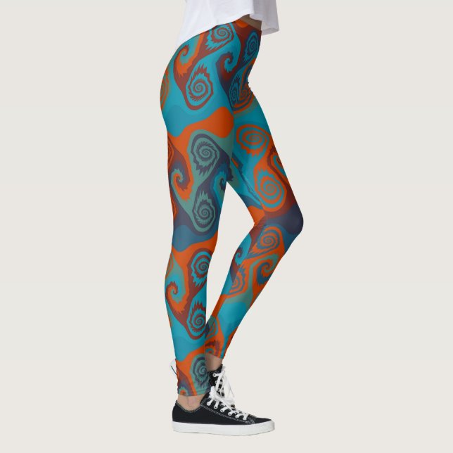 Leggings Remolino abstracto de naranja y turquesa (Derecha)