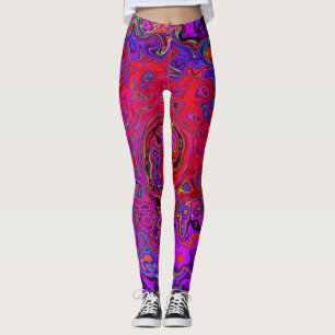 Leggings Remolino Líquido Retro Abstracto Rojo y Púrpura