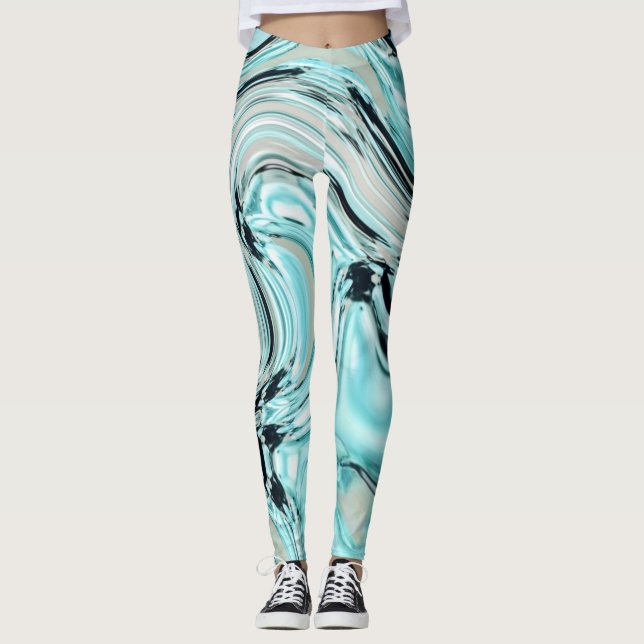 Leggings remolinos de mármol de moda menta agua azul acuáti (Anverso)