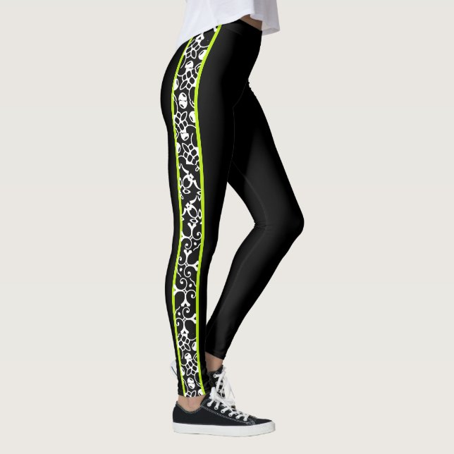 Leggings Remolinos modernos elegantes verdes blancos negros (Derecha)