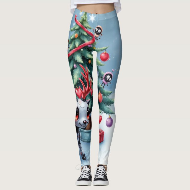 Leggings Reno ciberpunk lindo con árbol de Navidad (Anverso)