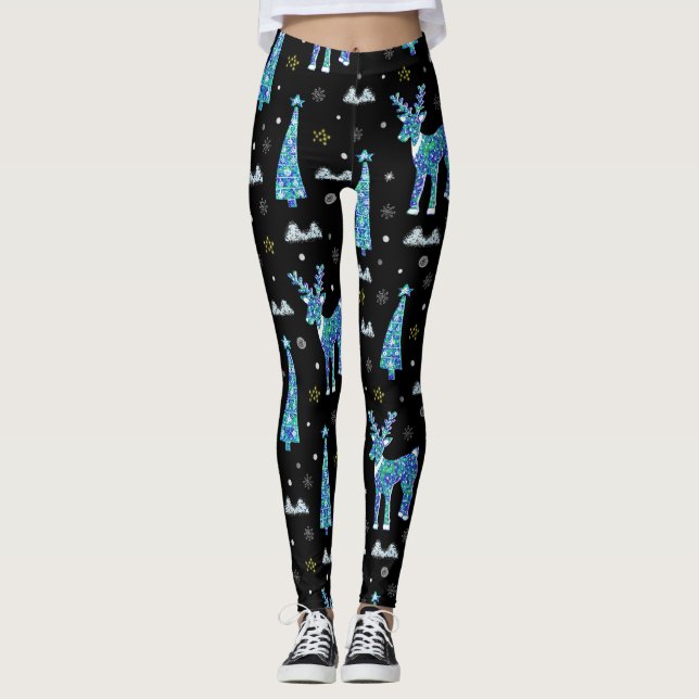 Leggings Renos, copos de nieve, patrón de Navidades (Anverso)