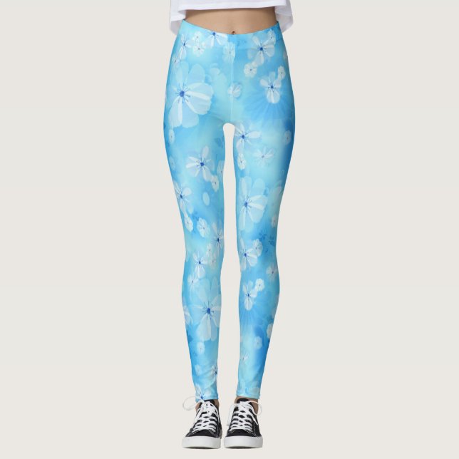 Leggings Repetir azul cielo pálido - flores de acuarela bla (Anverso)