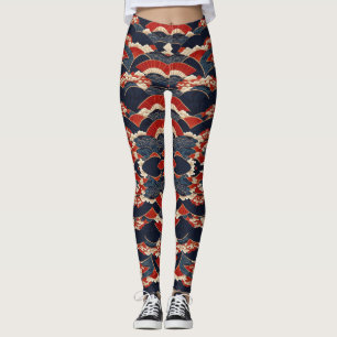Leggings Repitiendo patrón japonés de kimono