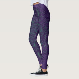 Leggings Resplandor del mar profundo púrpura y trullo