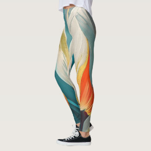 Leggings Resplandor floral abstracto en azul turquesa y nar