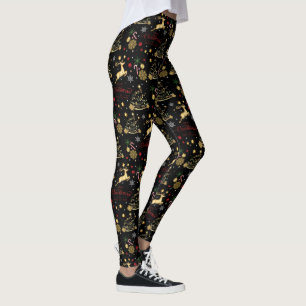 Leggings Resto dorado rojo, moro árbol de Navidad