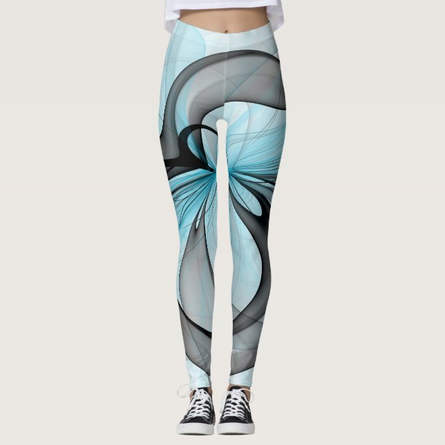 Leggings Resumen Antracita Gris Azul azul arte fractal mode (Anverso)