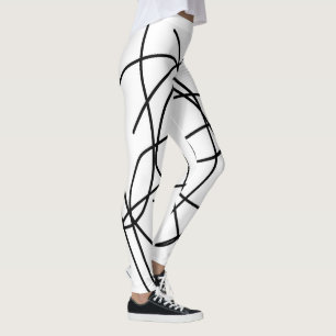 Leggings Resumen Art Black Líneas de dibujo Blanco Negro Mi