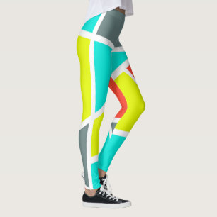 Leggings Resumen Art Gray Yellow Coral Minimalismo