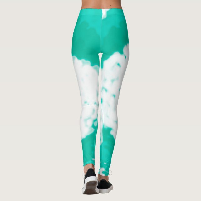 Leggings Resumen Art Pastel Blanco Verde Turquesa (Reverso)