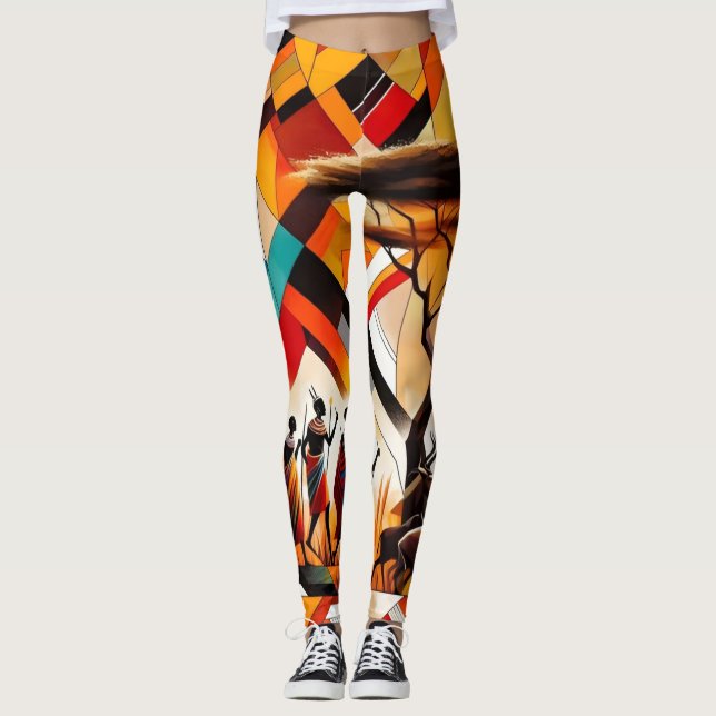 Leggings Resumen arte africano masai geométrico (Anverso)