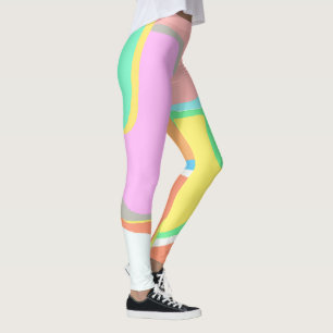 Leggings Resumen Arte Amarillo Pastel Turquesa Gris Blanco
