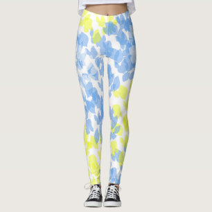 Leggings Resumen Arte Azul Amarillo Amarillo Blanco Minimal