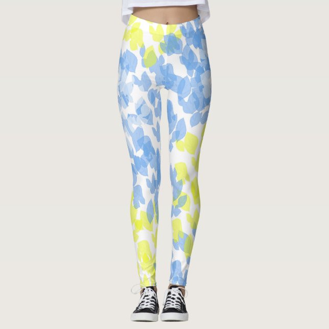Leggings Resumen Arte Azul Amarillo Amarillo Blanco Minimal (Anverso)