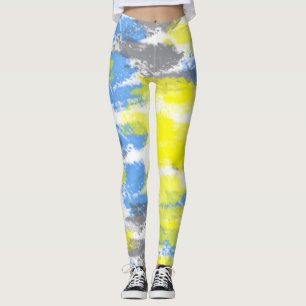 Leggings Resumen Arte Azul Blanco Azul Amarillo Gris Minima
