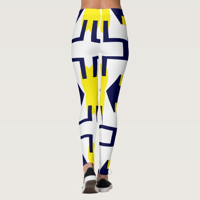 Leggings Resumen Arte Blanco amarillo azul oscuro (Reverso)