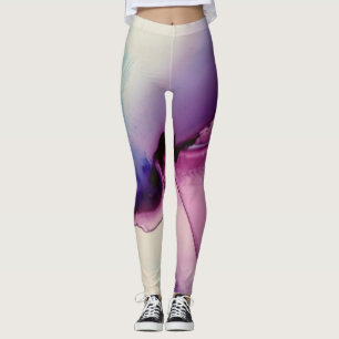 Leggings Resumen Arte con tinta de alcohol rosa azul morado