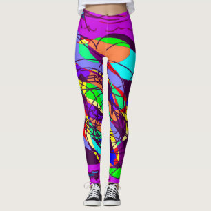 Leggings Resumen arte loco púrpura con círculos negros