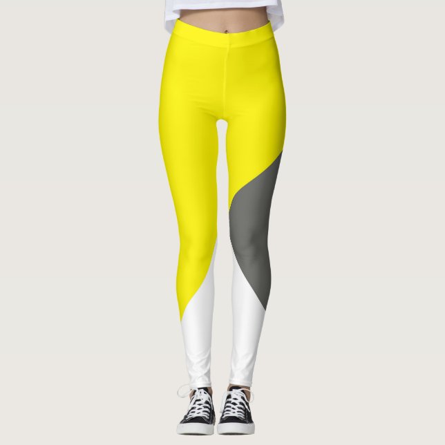 Leggings Resumen Arte Minimalismo Blanco amarillo gris (Anverso)