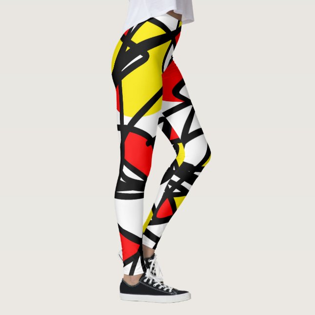 Leggings Resumen Arte Rojo Amarillo Negro Blanco Minimalism (Derecha)