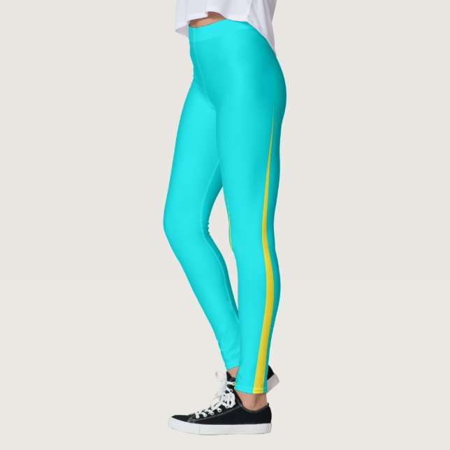 Leggings Resumen Arte Turquesa Azul Amarillo Minimalismo (Izquierda)