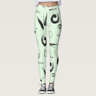 Leggings Resumen asiático negro sobre diseño verde