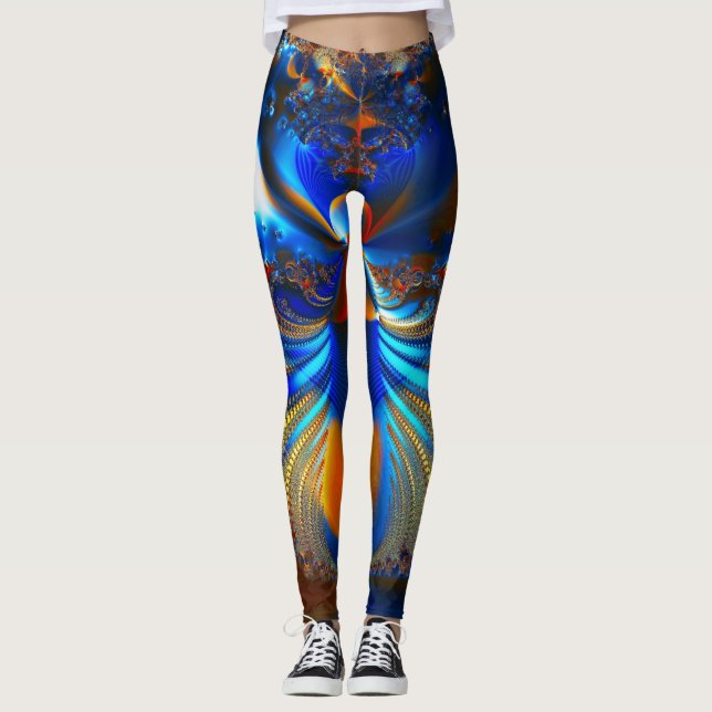 Leggings Resumen azul brillante y fractal Naranja (Anverso)