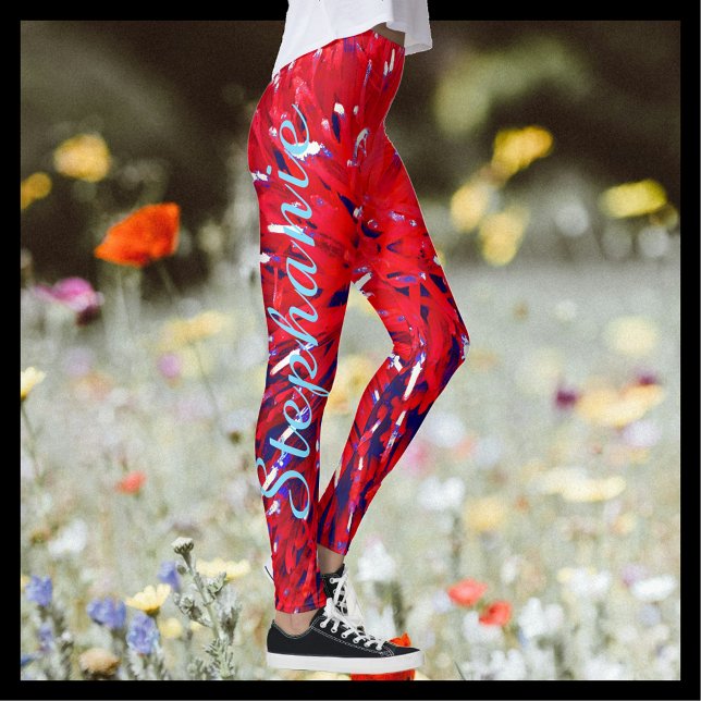 Leggings Resumen azul rojo, nombre personalizado (Subido por el creador)