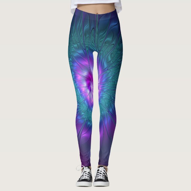 Leggings Resumen Belleza floral Flor de arte fractal colori (Anverso)
