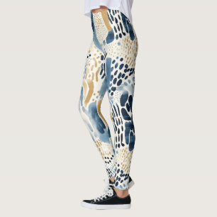 Leggings Resumen blanco crema azul