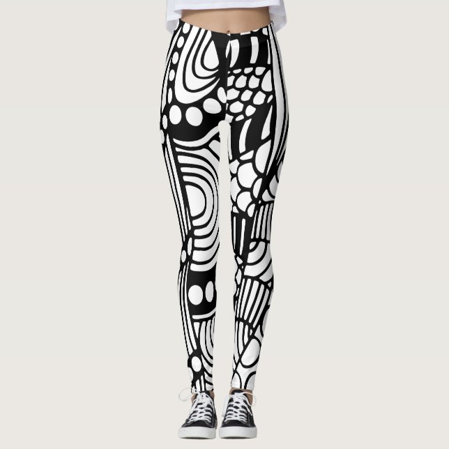 Leggings Resumen blanco negro moderno (Anverso)