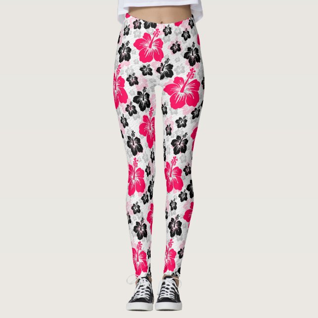 Leggings Resumen Blanco negro rojo floral (Anverso)