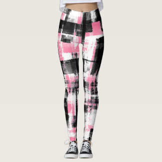 Leggings Resumen Blanco Y Negro Rosa Grunge