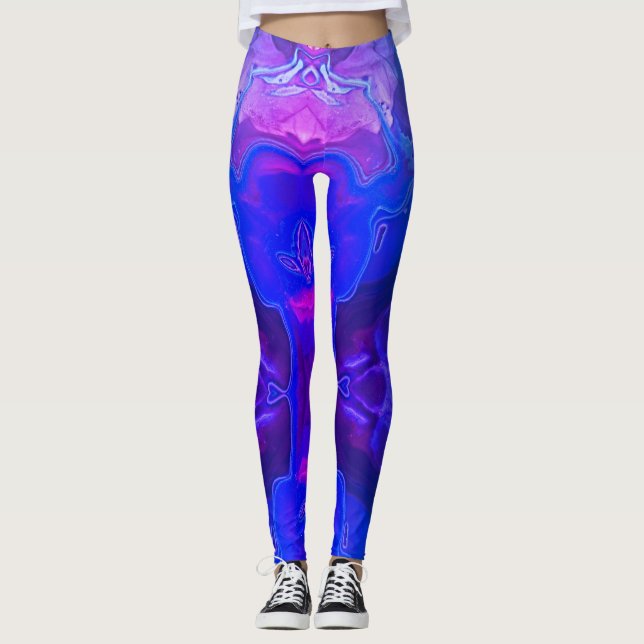 Leggings Resumen Bright Blue Púrpura Gemstone (Anverso)