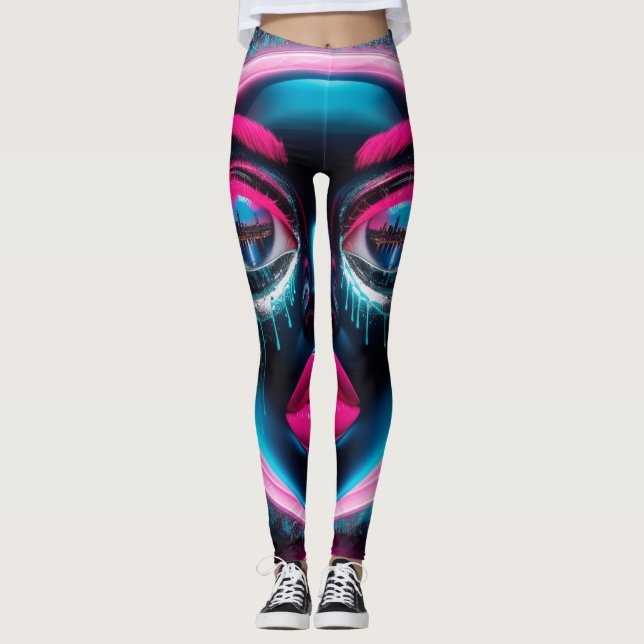 Leggings Resumen Cara Ojos Grandes Ligas Rojas Neon Pink Gr (Anverso)