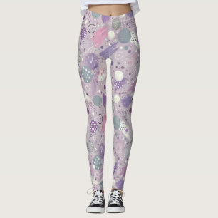 Leggings Resumen Círculos púrpura con acentos de tiras de p
