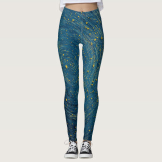 Leggings Resumen Cósmico Azul y Oro Impresión PanLeggings d